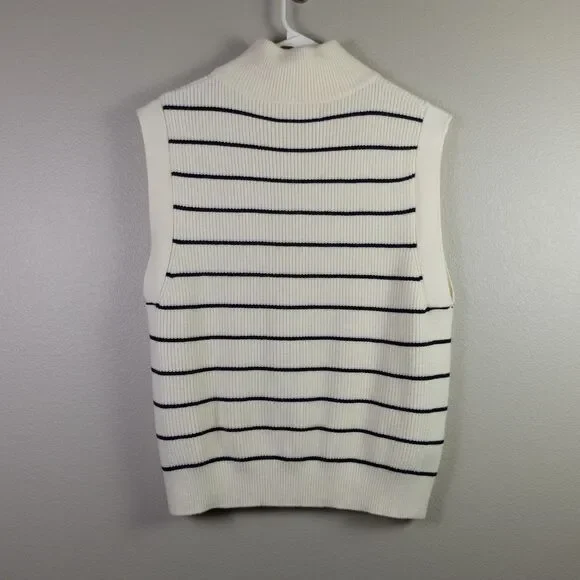 MNG by Mango Cream and Black Striped Quarter Zip Knitted Sweater Vest Size M - Picture 7 of 7